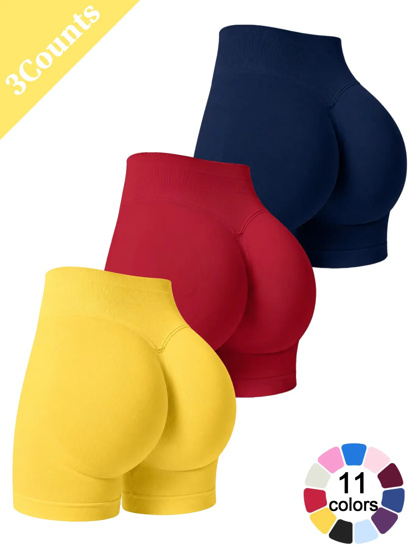 Women's 3-Pack Seamless Workout Shorts, Active Athletic Shorts, Compression Stretch Shorts, Cooling Breathable High-Waisted Butt-Lifting Stretch Pilates Yoga Shorts for Gym Workouts Outdoor Running and Everyday Wear Solid Color