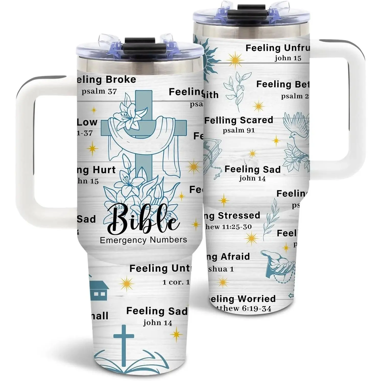 Wood Grain Background Cross Dove Prayer Hand Mood Guide Bible Verse Graphic 40oz Leakproof Travel Tumbler, Faith Daily Beverage Mug, Halloween Christmas Holiday Present For Church Members Religious Family Colleagues