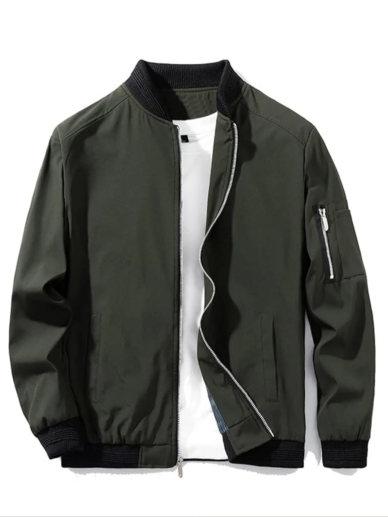 Men's Lightweight Jacket, Casual Fall Winter Coat, Zipper Pilot Jacket with Pockets, Golf Jacket, Windproof Outdoor Outerwear