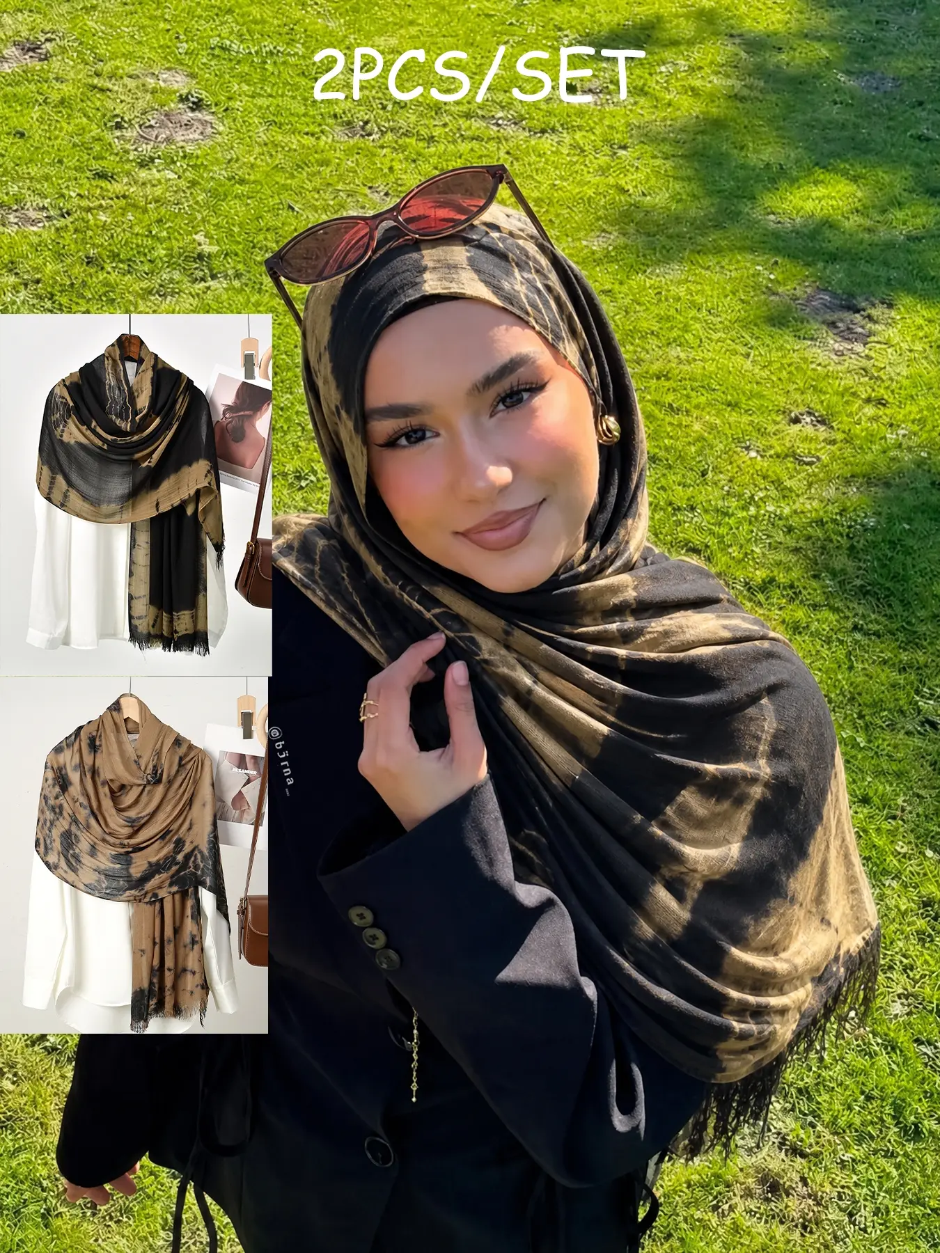 2pc Women's Tie-Dye Long Scarf, Head Scarfs, Muslim Hijab, Fashion Versatile Wrap, Suitable for Daily Use, Stylish and Comfortable Accessory