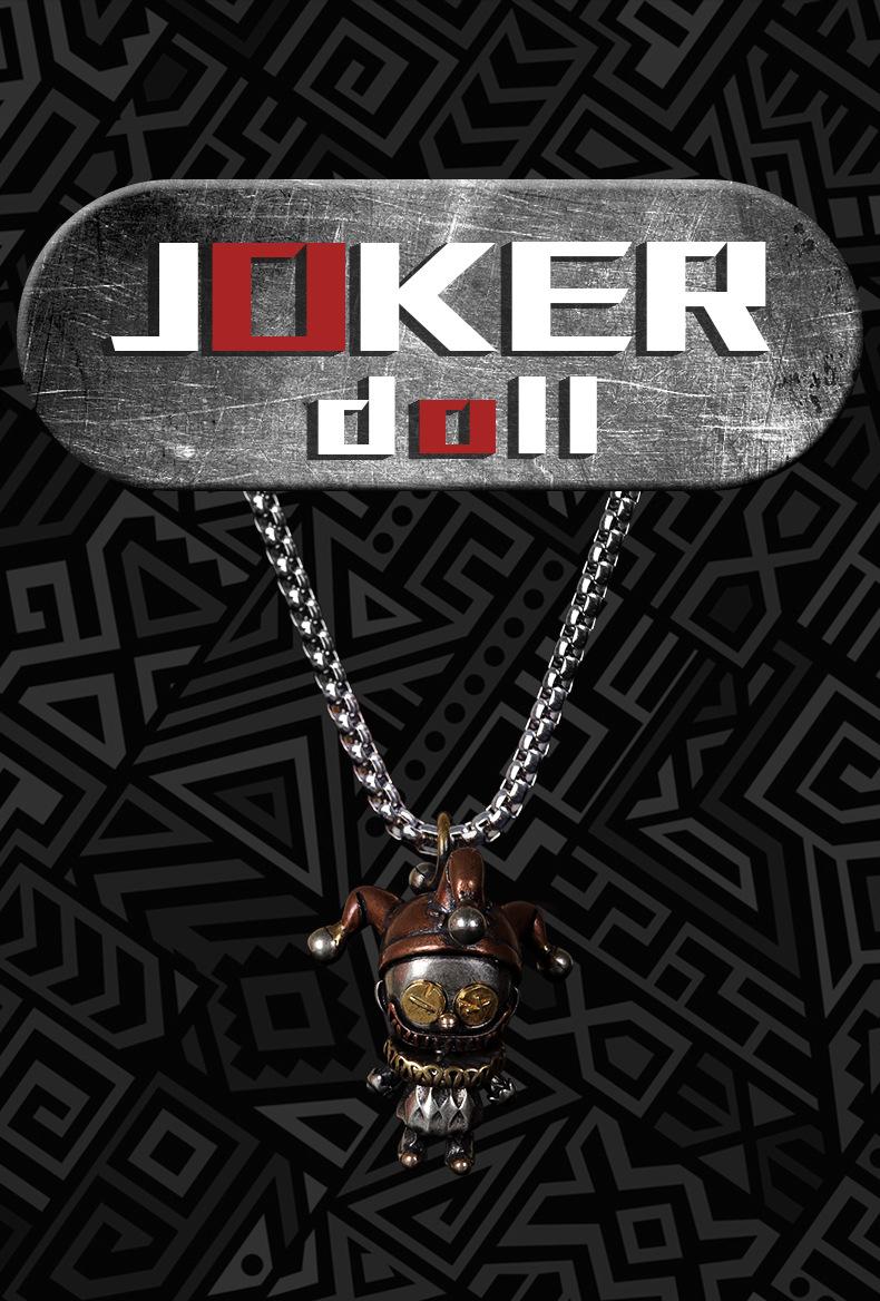 Dark Style Clown Doll Pendant Necklace Vintage Distressed Copper Punk Trendy Toy Edgy Streetwear Unisex Dark Aesthetic Accessory D-019 60cm Box Chain