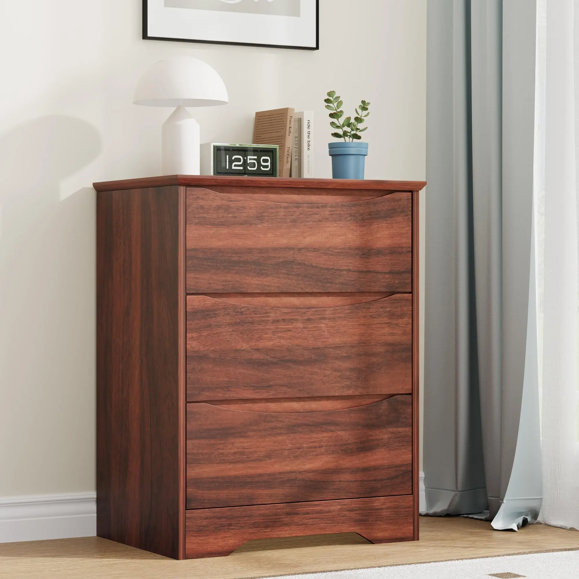 8-Drawer Wood Sturdy Wooden Dresser with Hidden Curved Handles, Minimalist Home Decor Storage Chest with Wide Top for Bedroom, Nursery, Assembly Required Indoor Furniture Cupboard