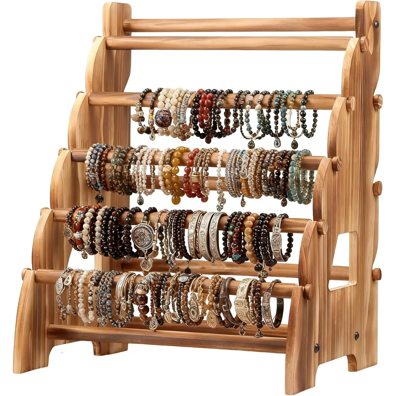 8 Tier Wooden Bracelet Holder, Adjustable  Bracelet Display Stand, Elegant Portable Wooden Bangle Holder,  Display Storage for Vendors, Retail Stores, Craft Shows and  Storage