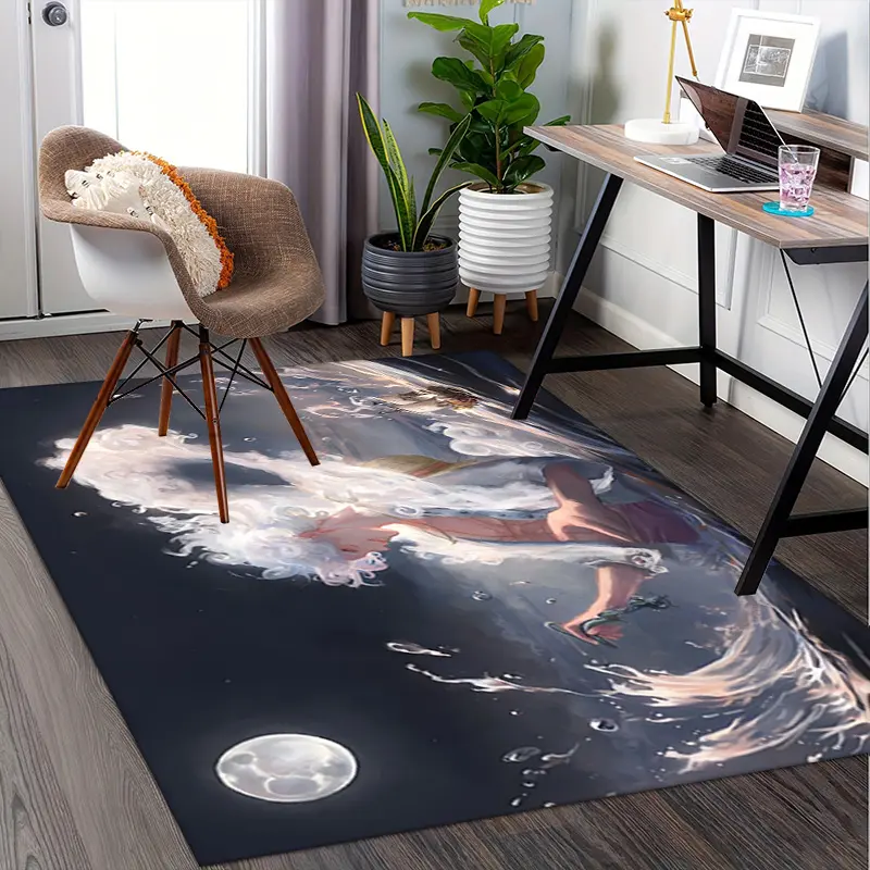 L-Luffys-Inspired Japan Anime Themed Home Office Living Room Decor for Fans, Office Chair Mat for Carpet, Workspace Accessory, Dynamic Pattern, Easy Maintenance, Themed Floor Covering, Cartoon Pattern Rug