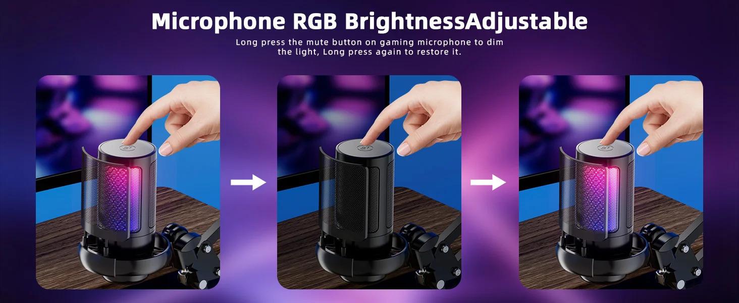 USB Condenser Microphone RGB Esports Game Call Recording Condenser Mic with Metal Boom Stand Desktop Mic for Studio Recording