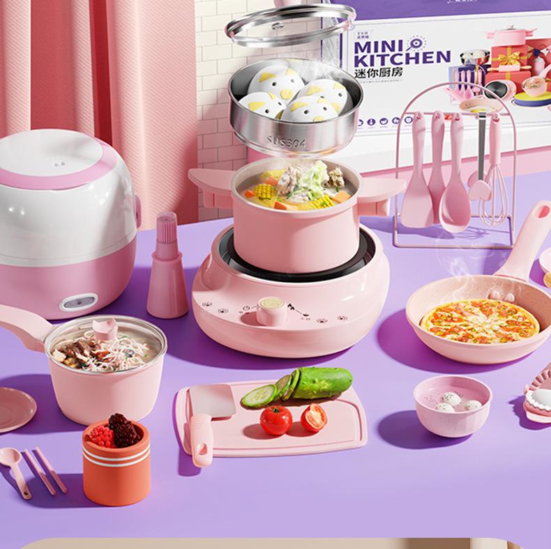 Children's Cooking Set - A truly safe mini kitchen set with a children's set for making real food,  Kitchen toys for toddlers, kitchen toy gifts suitable for girls and boys(Send US standard adapter head)