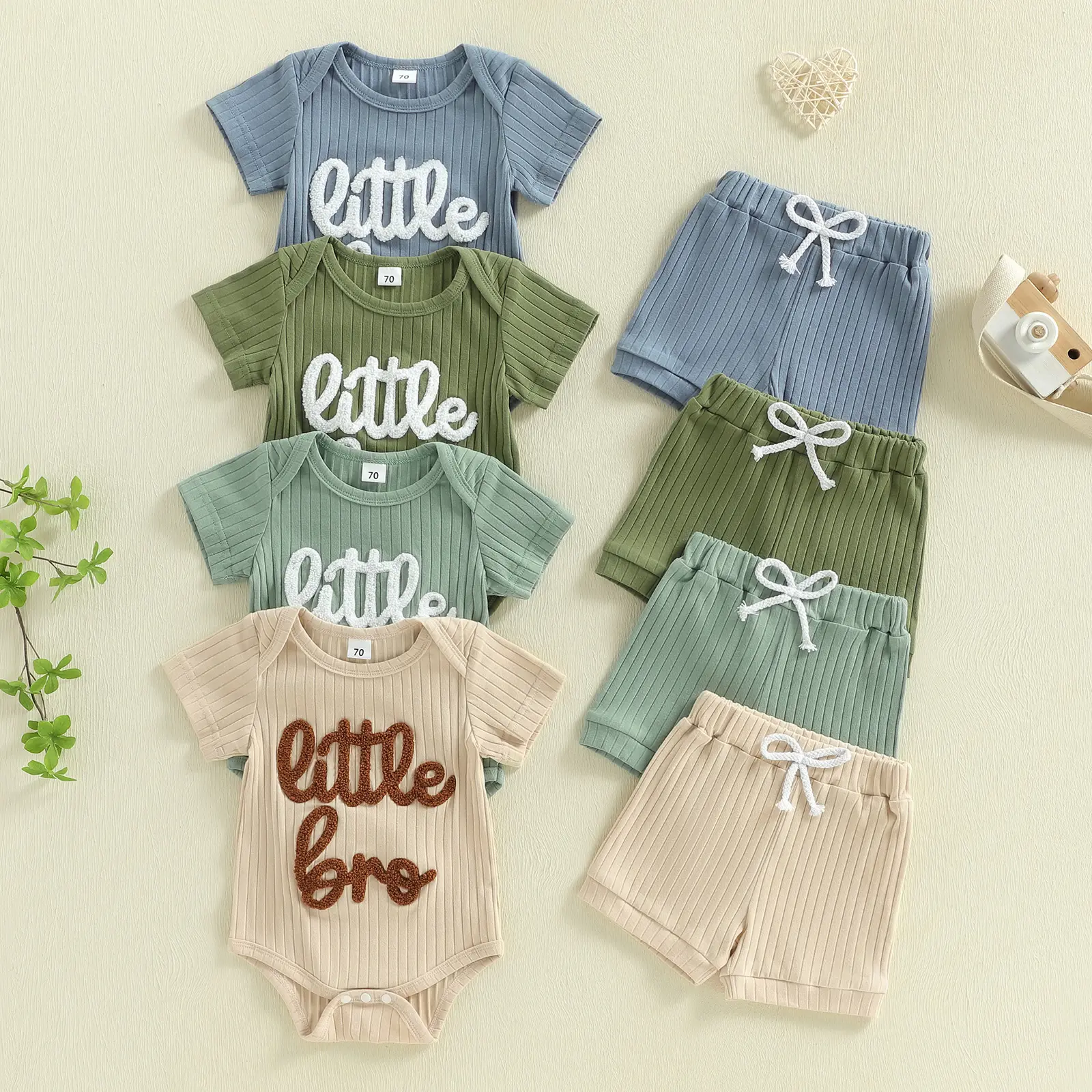 FOCUSNORM Baby Boy Summer Clothes Little Brother Newborn Outfit Short Sleeve Romper Casual Shorts Set 0 3 6 12 Months