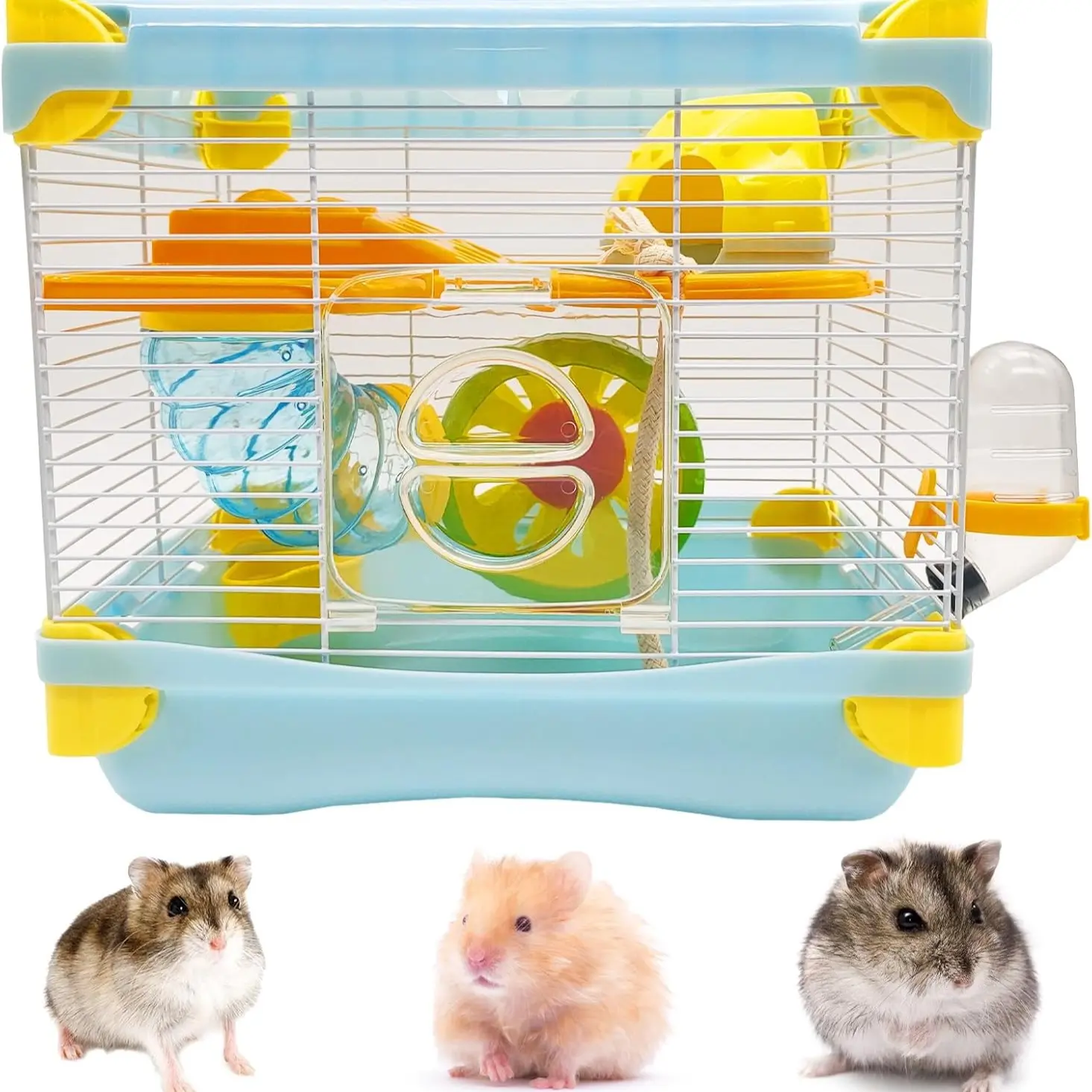 1count Plastic Small Animal Hamster Cage, Hamster Enclosure, Gold Bear Tunnel Toy Cage, Urine Sand Bath Set, Hamster Cage Accessories