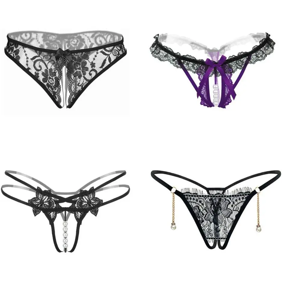 Women's Pack of 4 Fashion Underwear Set - Floral Lace Flower Power Panties, Sexy Lingerie with Assorted Briefs