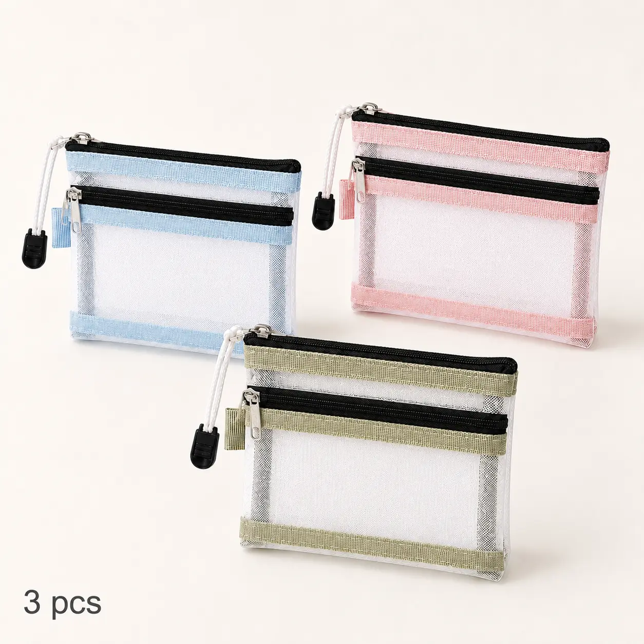 3 PCS Minimalist Double Layer Mesh Travel Organizer Pouch Set - TSA Compliant Airplane Travel Accessories with Multi-Slot Storage for Passport, ID, Cables, USB Gadgets, Mini Cosmetics