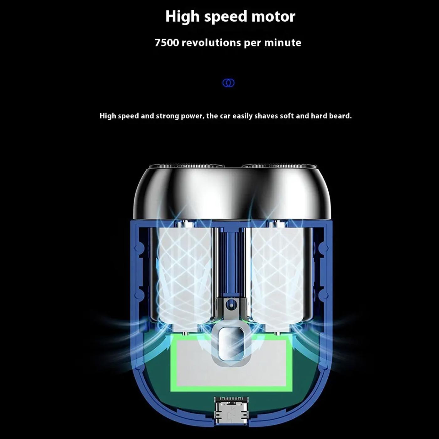 New Model Mini Electric Shaver for Men Dual-Head Portable Rechargeable Razor with USB Charging 30-Minute Battery Life One-Touch Start Washable Design Compact Lightweight for Travel Home Use Smooth Blue