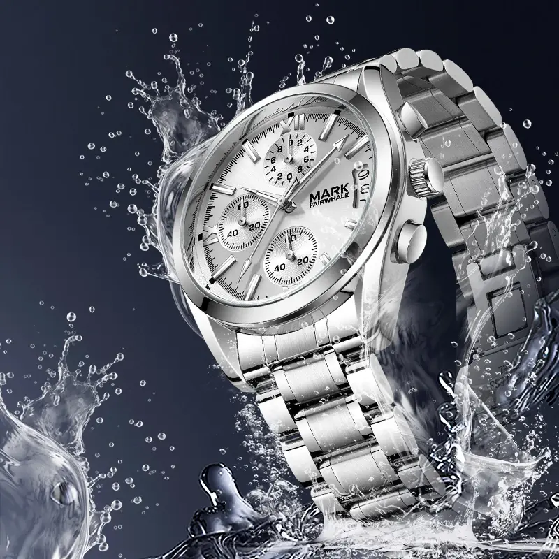 MARK FAIRWHALE Men's Round Quartz Fashion Wristwatch - Buckle Closure, Date Display, Luminous, 30M-50M Waterproof, Casual Wear Jewelry Accessory, Model FW-5078/Fw-5078-S2, No, Male Watch