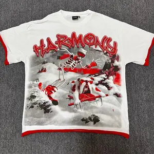 HARMONY Skeleton Ski Snow Graphic T-Shirt, White Red Trim Streetwear Tee, white tee, graphic tee, trendy t-shirts, t shirts for men, Christmas in July Outfit