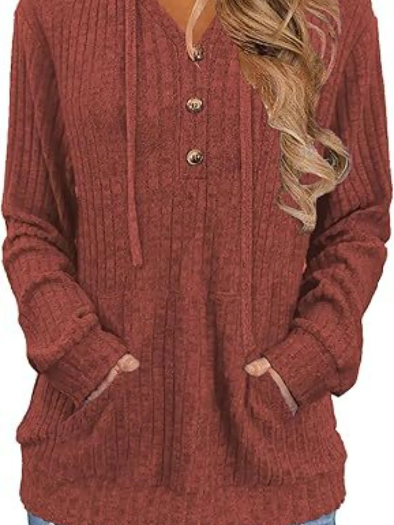 2026 Fall Winter Long Sleeve Hooded Sweatshirt, Fleece Pinstripe Solid Color Sweater, Loose Fit Casual Fashion Women's Top