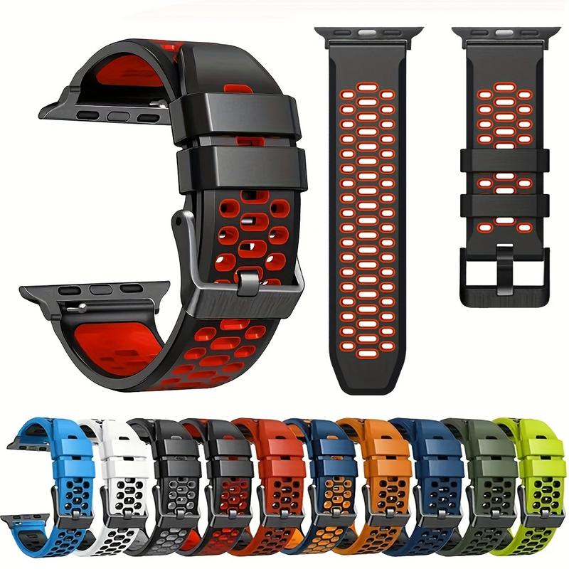 Adjustable Silicone Sports Band for Apple Watch Ultra 49mm, iWatch Series 10-3 - Durable, Comfortable Multi-color Wristband with Safety Buckle Closure, Activity Accessories | Perforated Design | Silicone Wristband,Apple Watch Accessories Wearable