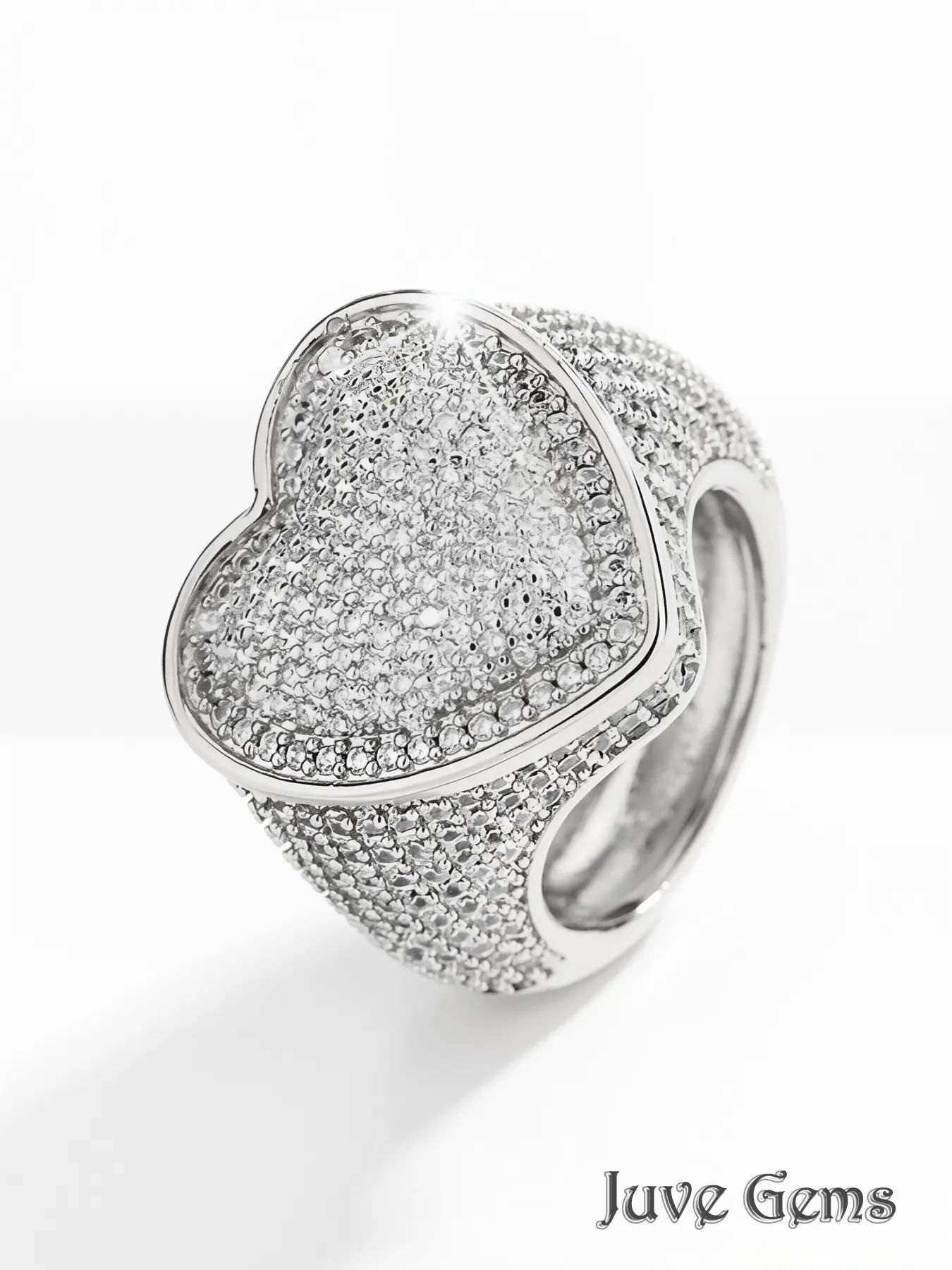 Hip Hop Heart Design Ring, Artificial Zircon Full Setting, Unisex Valentine's Gift, Street Style Jewelry, All Seasons Accessory