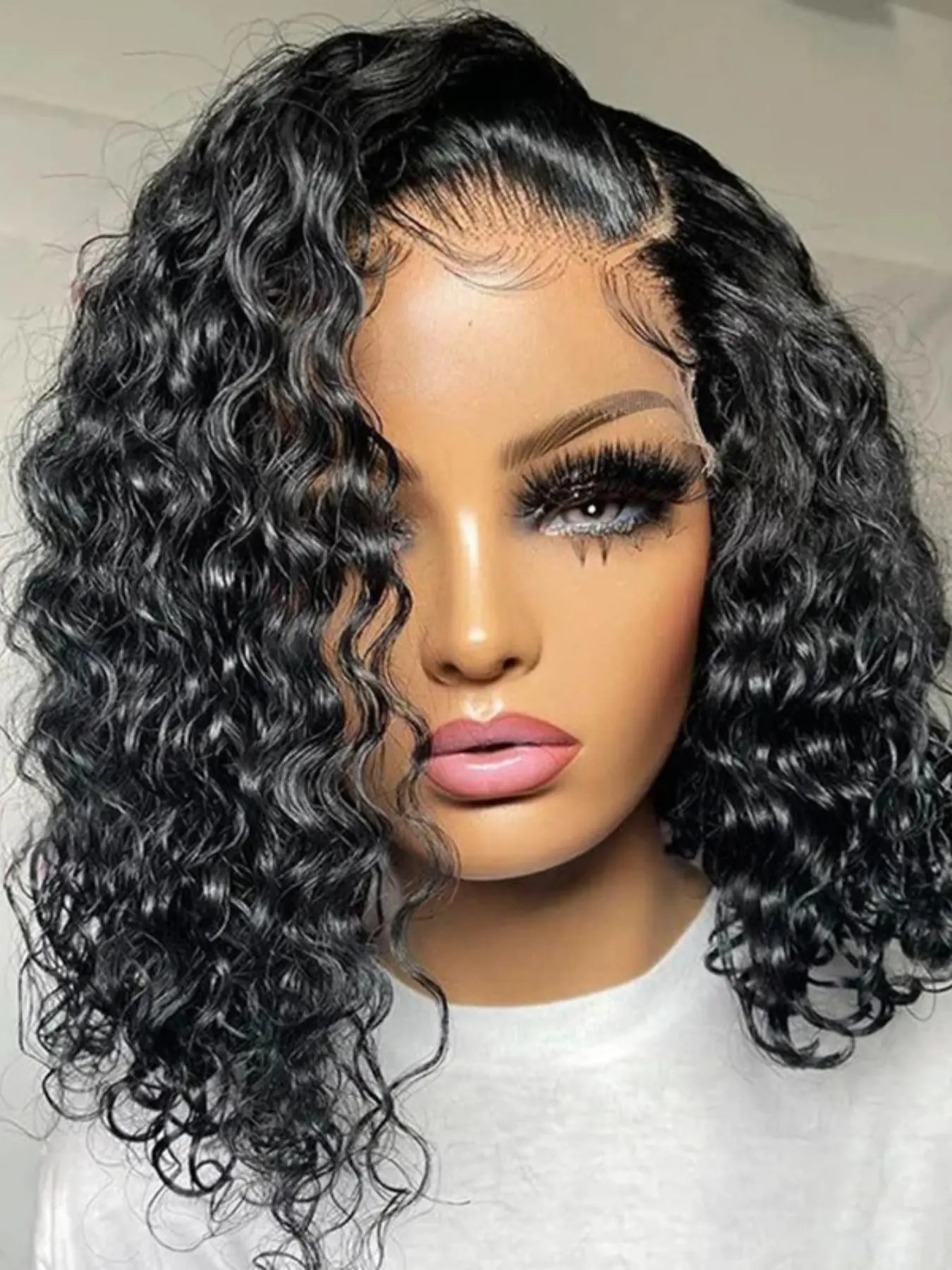 Deep Curly Wave Human Hair Lace Front Wig Bob Wig 100% Human Hair Wigs Pre Plucked Water Wave 4X4 Hd Lace Closure Wig For Women
