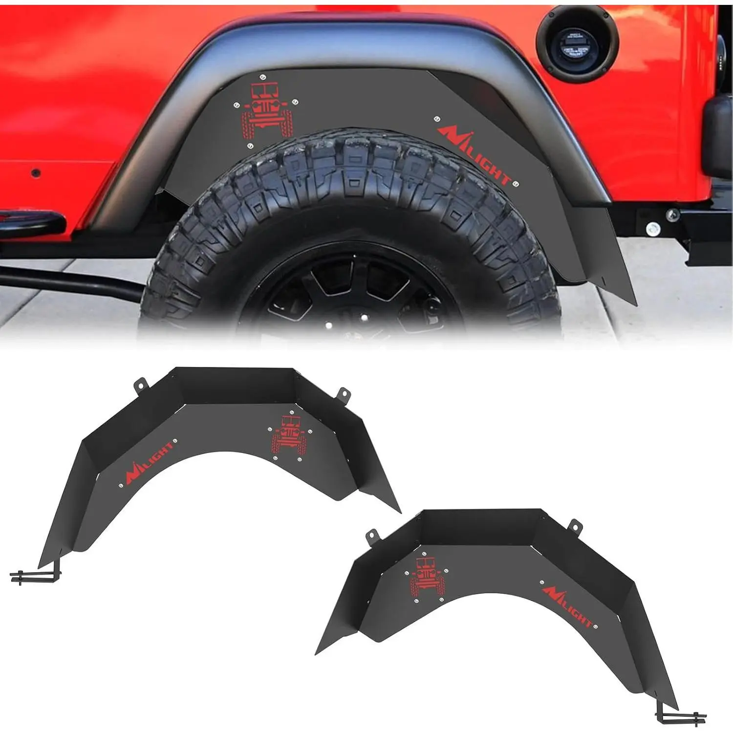 Nilight TJ Rear Inner Fender Liners, 2PCS Offroad Powder Coated Steel Mud Guards for 1997-2006 Jeep Wrangler TJ & LJ, Aesthetic Upgrade, All Necessary Hardware, Installation Instructions, Protect Engine, Solid Construction Wheel Well Covers, Protector, Ca