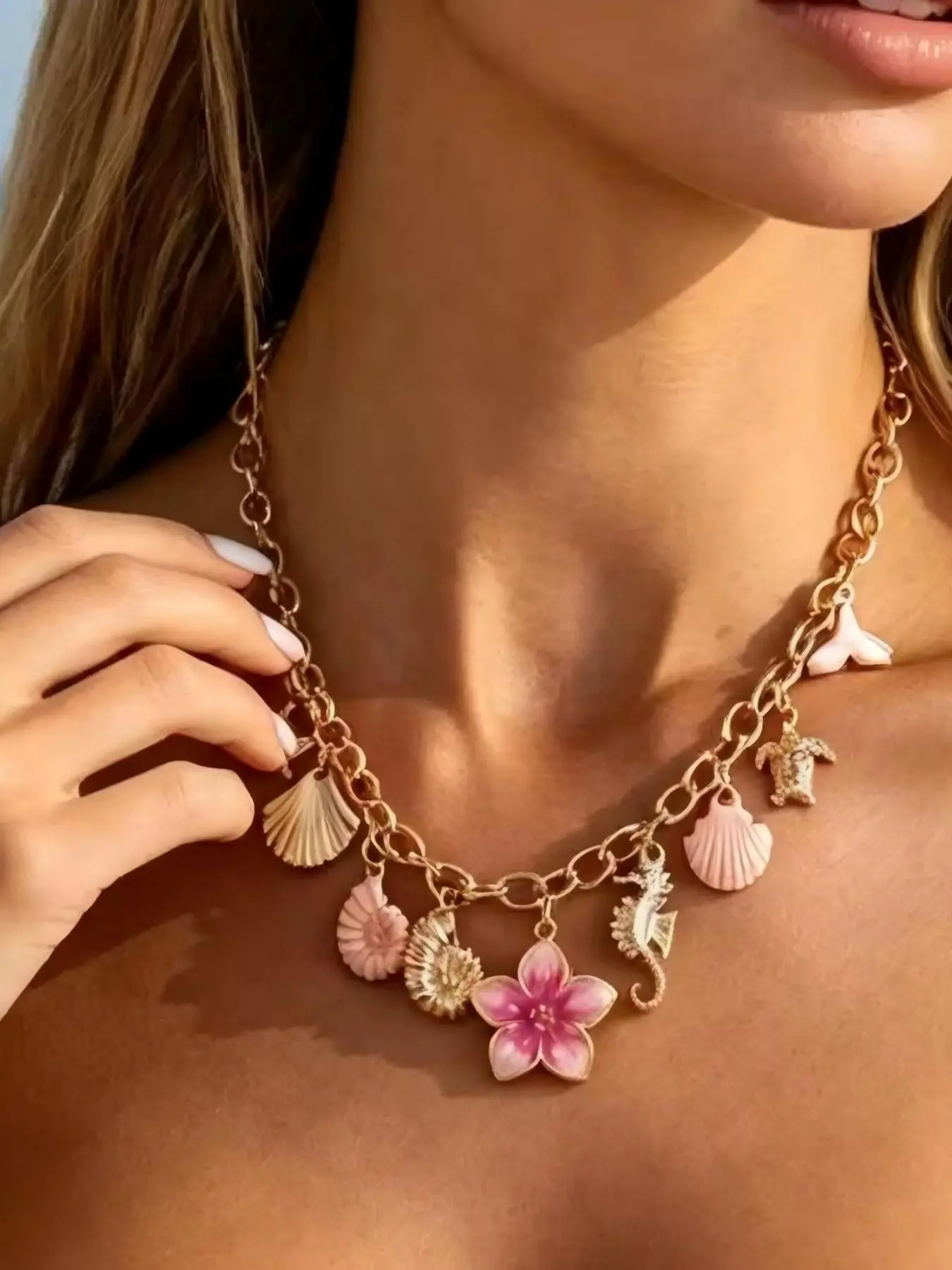 Women's Vintage Ocean Style Alloy Necklace, Starfish Shell Conch Pendant, Elegant Metal Chain, Perfect for Weddings, Parties, Holidays, Birthdays, Chain Necklaces