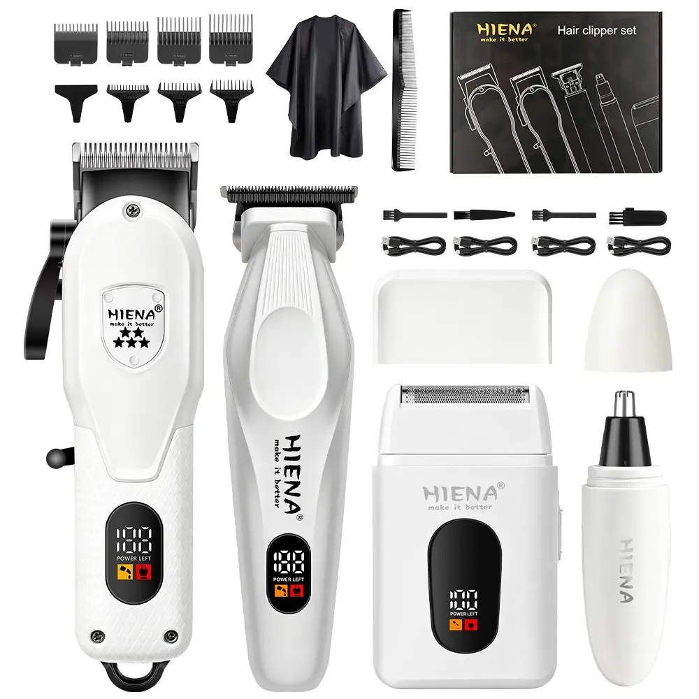 HIENA 4-Piece Cordless Grooming Kit, USB Fast Charging, Adjustable Blade with Multi-Size Combs, All-in-One for Hair, Beard and Body Trimming, Perfect for Home and Travel, A Top Gift Choice for Men