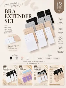 12pcs Bra Extender Set, Adjustable Bra Extension Straps, Soft Elastic Bra Back Extenders for Women, Colors