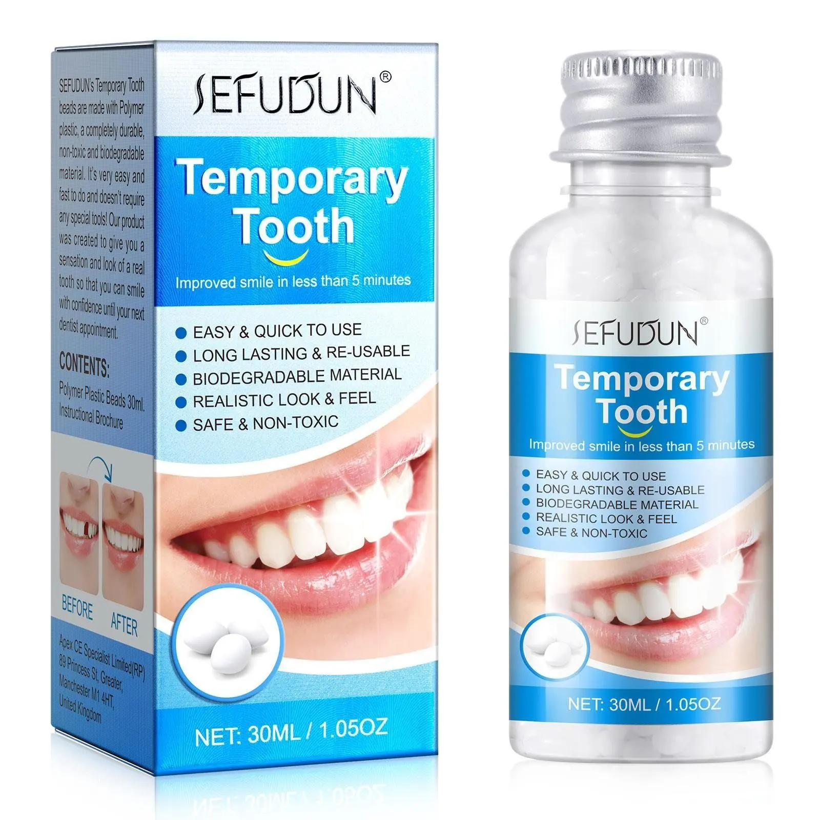 Temporary Tooth Replacement Kit for Missing Teeth; moldable dental restoration beads for a home solution to repair broken teeth, replace dentures, and fill cavities; can be molded into Halloween dentures; Moldable False Teeth