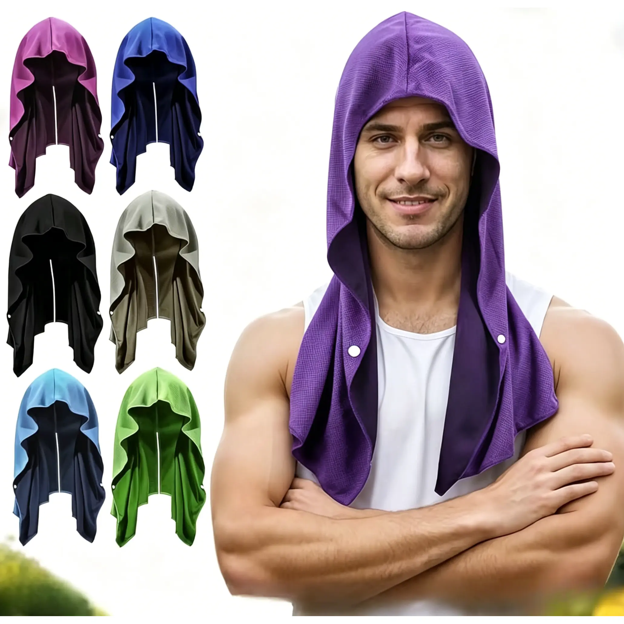 Hoodie Style Cooling Towel, Instant Ice Towel for Neck and Face, Lightweight Soft Quick Dry Head Towel, Cooling Relief Towel for Hot Weather, Great for Sports, Cycling, Camping, Hiking, Running and Daily Outdoor Activities