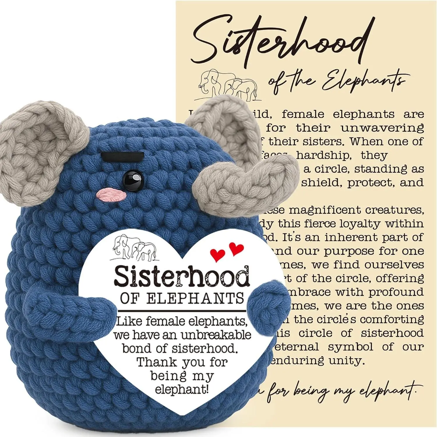 Women  Birthday Gifts, Mini Friendship Day Inspirational  for Her Female BFF Soul Sisters Besties Christmas Presents,  Crochet Elephant- Sisterhood of Elephants