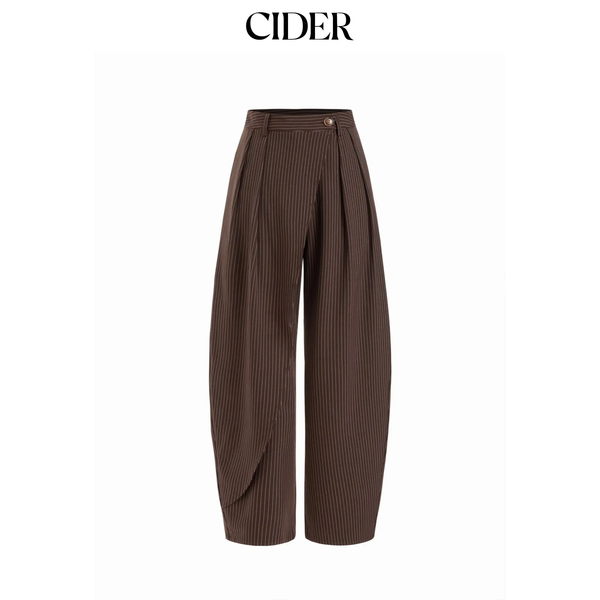Cider Mid Rise Striped Pleated Barrel-leg Trousers