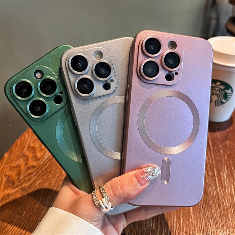 Magnetic case for iPhone 17 Pro Max 16 15 14 13 12 Phone Case for Women, Matte Luxury Soft Metallic Luster Design with Camera Lens Protector, Compatible with Magsafe Case