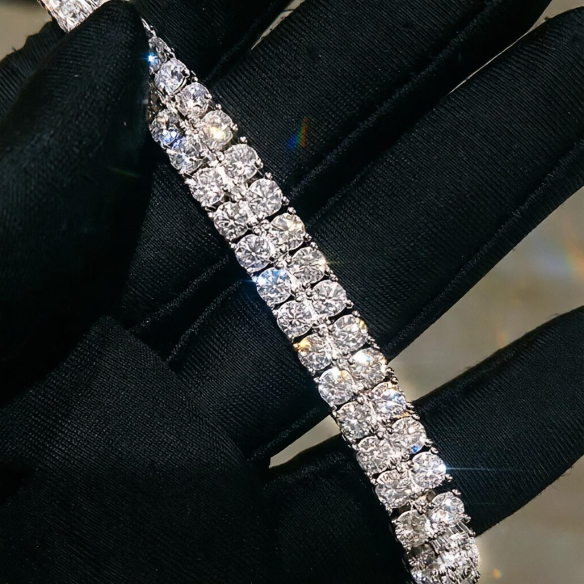 3mm Moissanite Tennis Bracelets S925 Silver for Women Men Double Row Certified Diamond HipHop Hand Chain Luxury Jewelry Gift