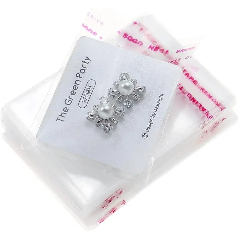 200 Pack 2" x 2" Thick Small Clear Resealable Self Seal Cellophane Plastic Bags Adhesive Cello Poly Bag For Packaging  Bead Necklace Ring