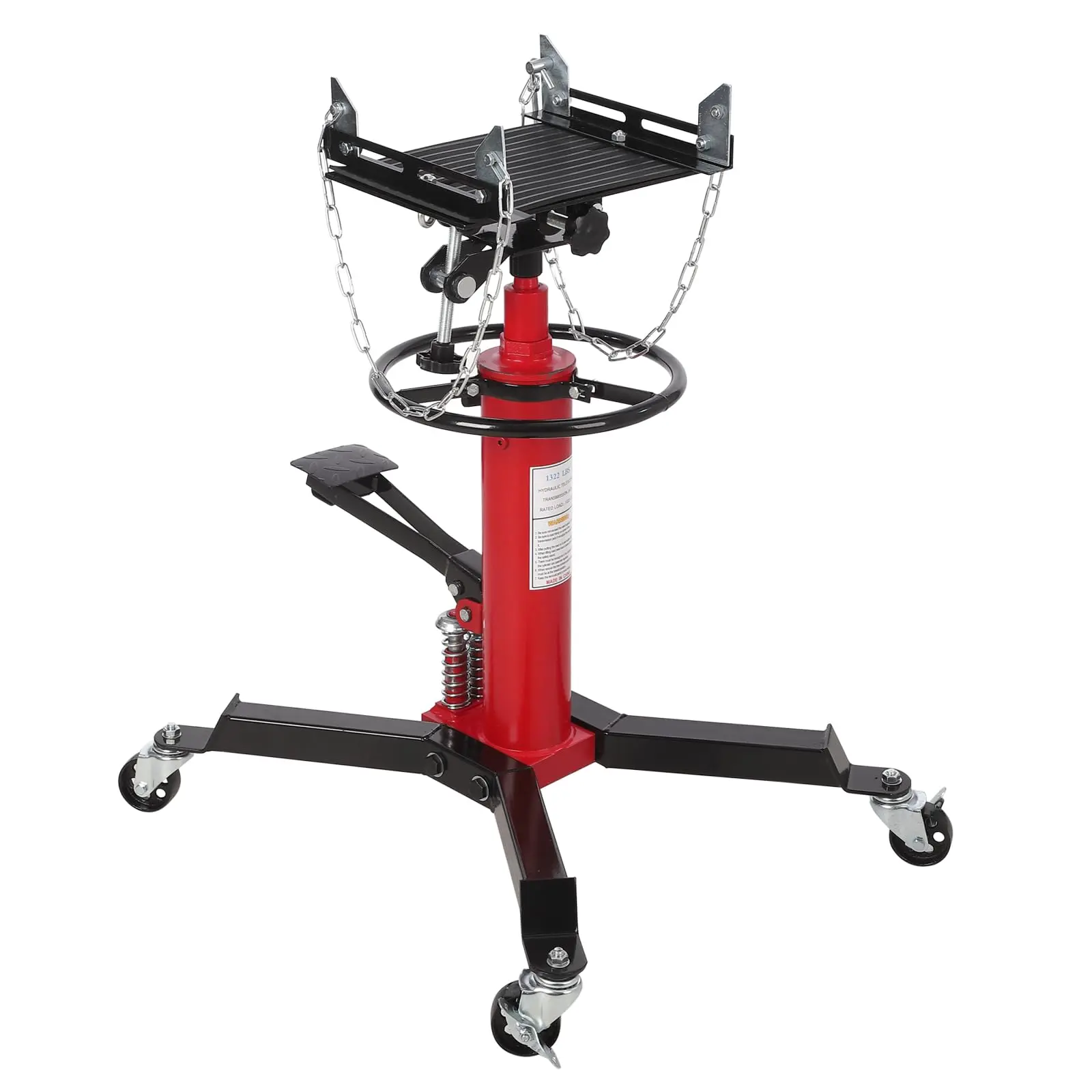 GARVEE1/2 Ton (1100 lbs) Capacity 2-Stage Adjustable Hydraulic Telescopic Transmission Jack with Foot Pedal, 33.5"-69" High Lift, 360° Swivel Wheel, Available in Red and Blue for Garage/Shop Use