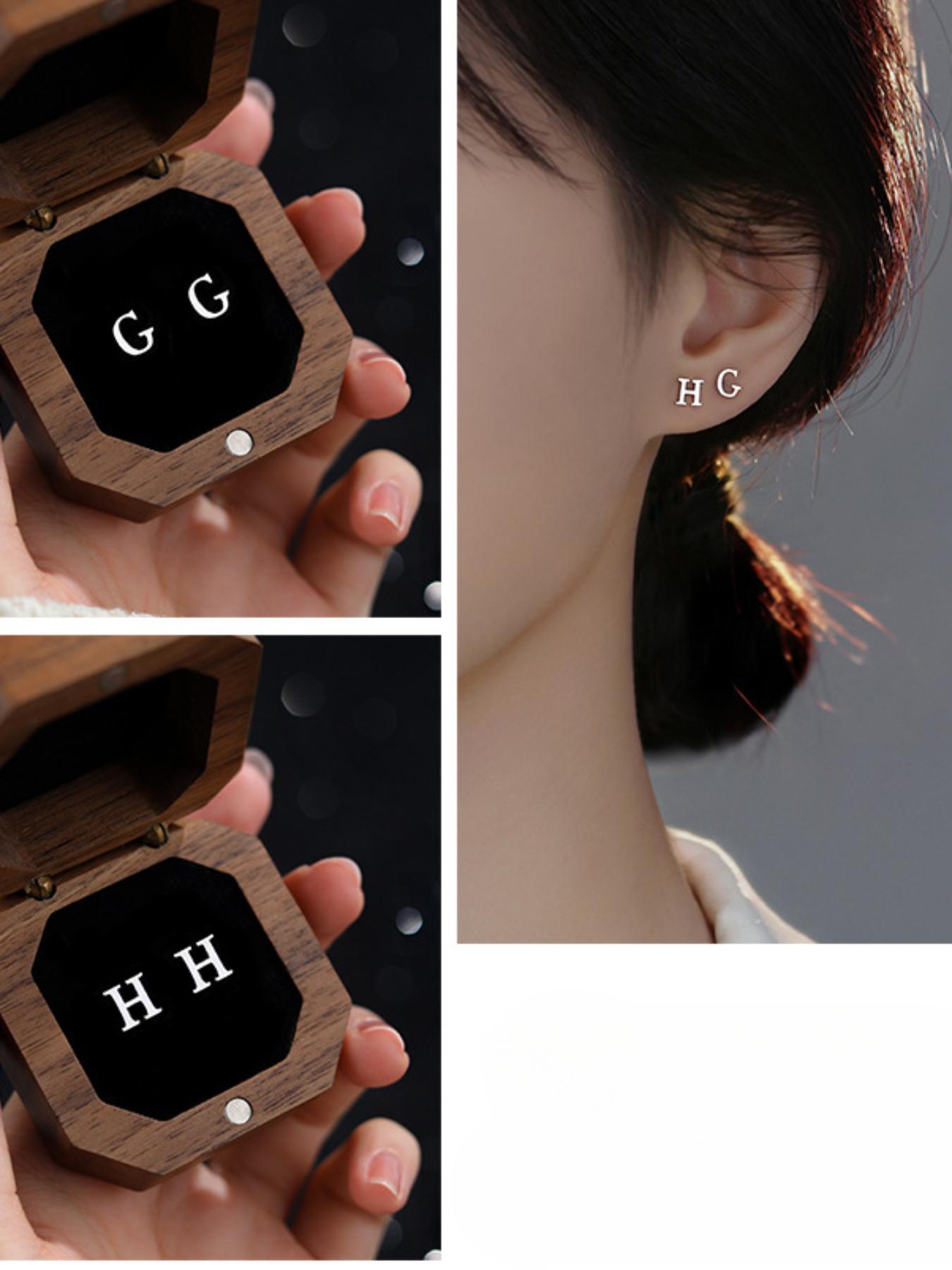 925 Sterling Silver Letter Design Earrings, Fashion Jewelry for Party, Daily Clothing Decor, Trendy All-match & Exquisite Jewelry for Birthday Gift, Stud Earrings Jewelry