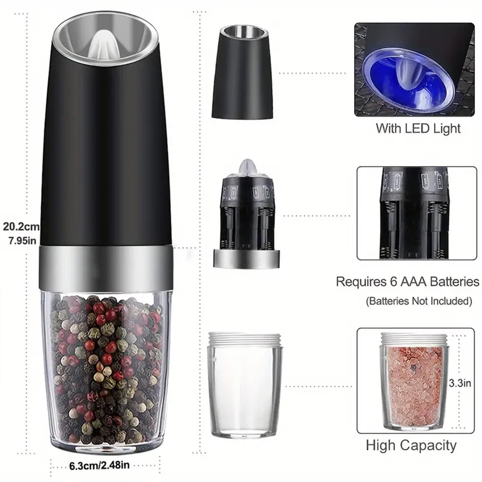 Electric Salt & Pepper Grinding Bottle, 1/2 Counts Batteries Powered Gravity Electric Grinding Bottle with LED Light, Kitchen Seasoning Utensils without Battery, Salt Pepper Shakers, Kitchen Gadgets, Kitchenware