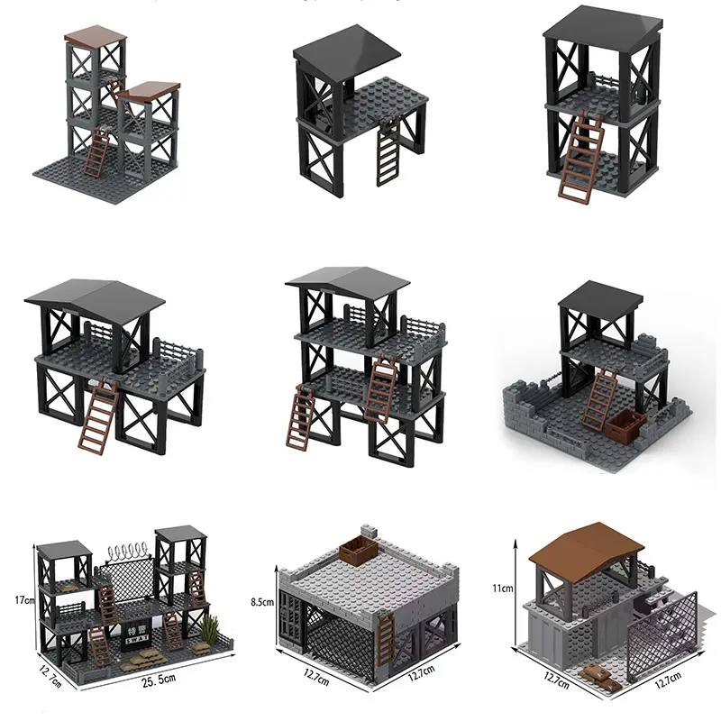Military Outpost Building Block Set, Guard Post & Command Station Scene, Compatible Brick Assembly Model