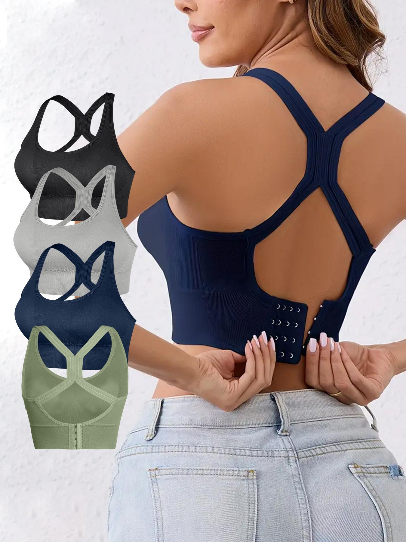 Women's Solid Wireless Bralette, Comfortable Breathable Backless Bra for Sports and Daily Wear, Medium Support Lingerie for All Seasons, Yoga Bra