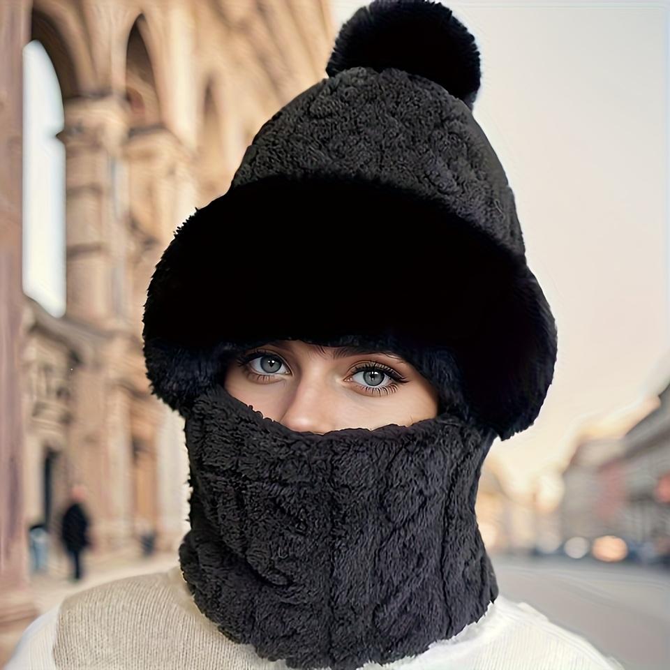 Women's winter hat and scarf 2025 new style plus velvet thickened cycling windproof and cold-proof electric car warm pullover hat