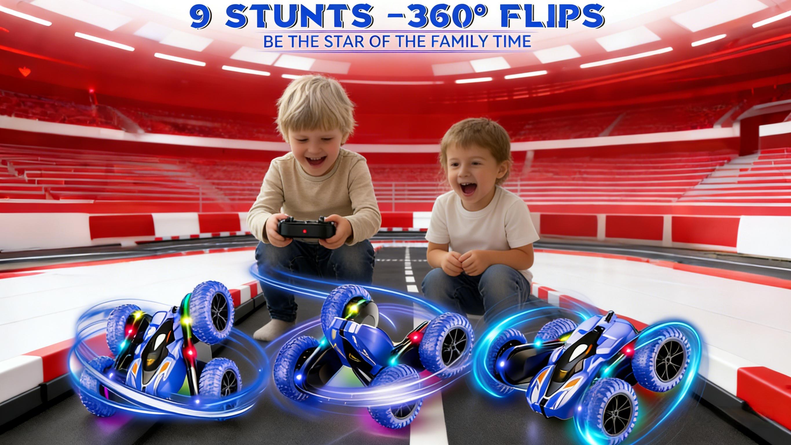 Remote Control Car for Kids, Rechargeable LED Light Off-Road Toy Car, 2.4GHz 4WD Stunt RC car with Double-sided 360-degree flip remote control racing car, Gifts for Boys Girls Ages 5-12