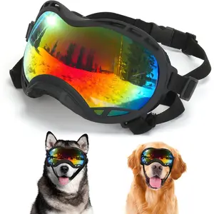 UV Protection Dog Goggles Sunglasses with Adjustable Strap Windproof Dustproof Anti-Fog Eye Protection for Large and Medium Dogs Black Frame
