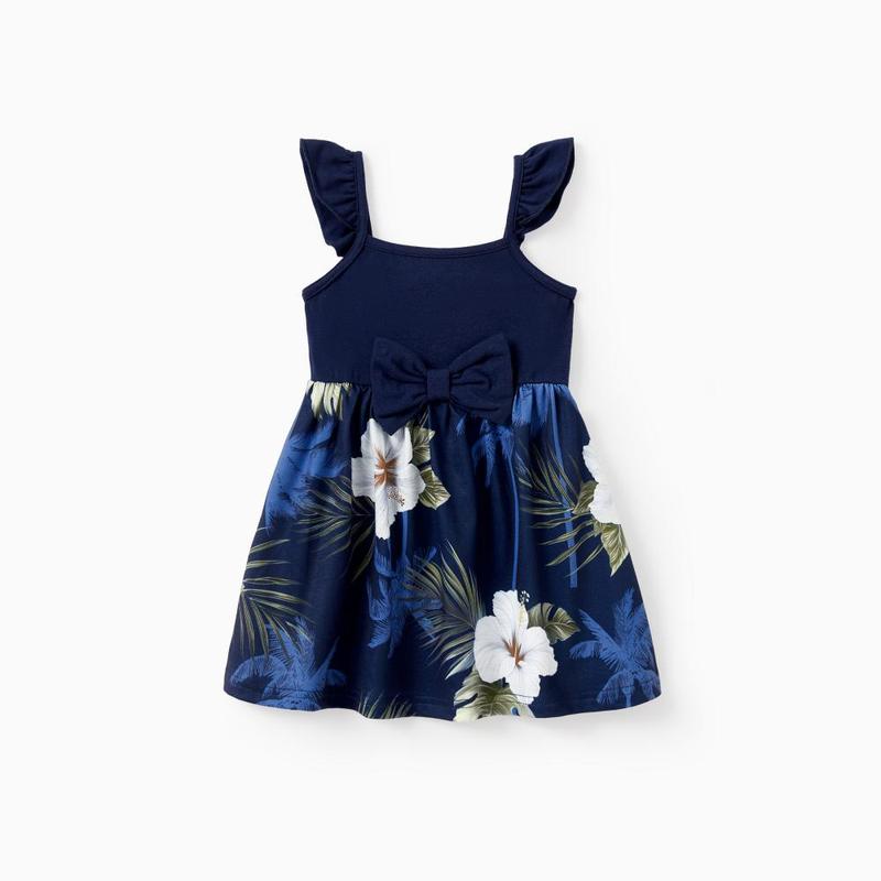 PatPat Family Matching Floral Print Cotton Top Short-sleeve Shirt or Splicing Sleeveless Tank Dress Spingtok