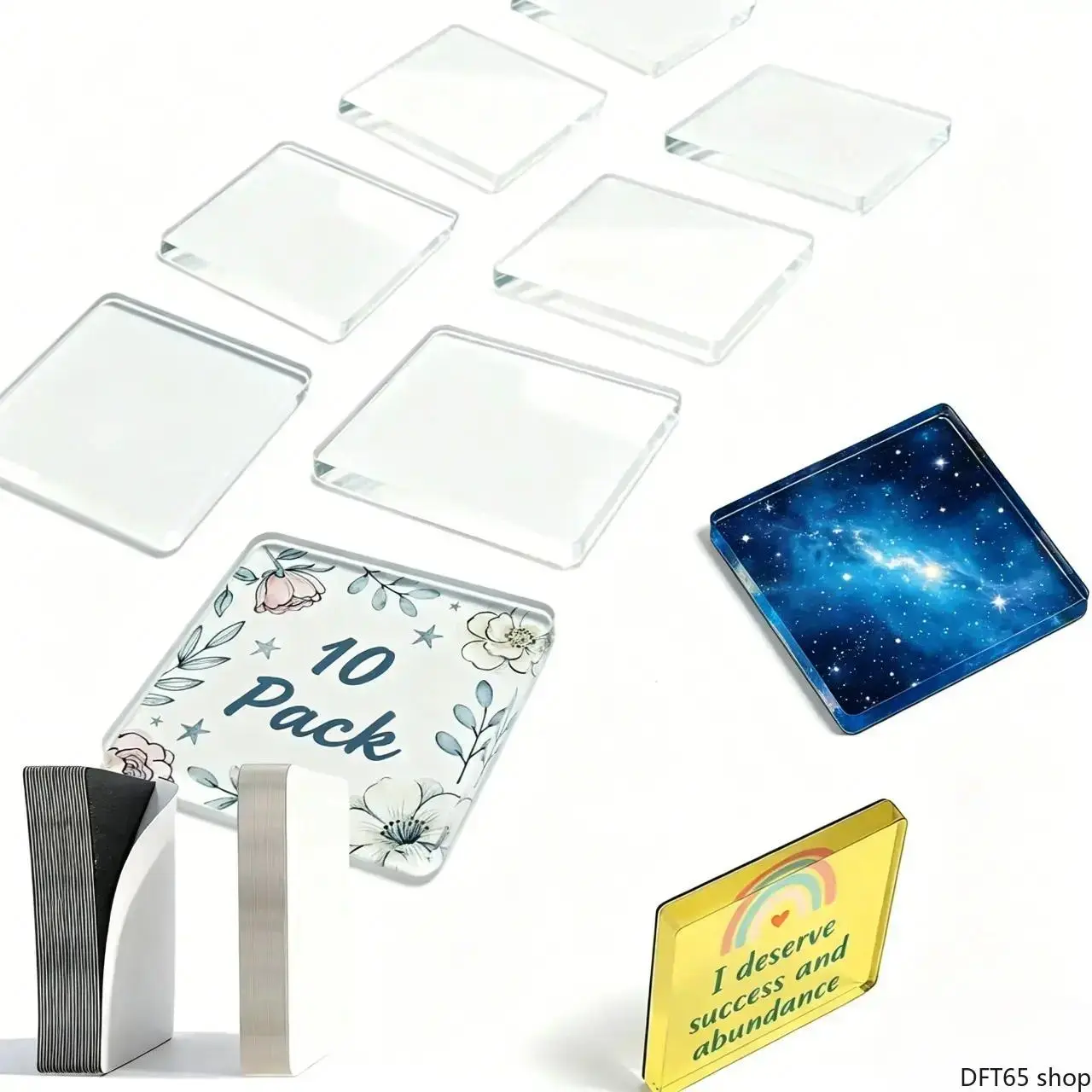 Clear Square Acrylic DIY Photo Frame Refrigerator Magnets Built-In Adhesive Backing Smooth Transparent Panel Uniform Magnetic Layer For Kitchen Classroom Party Office Flat Surface Customizable Decorative Craft Accessory vintage