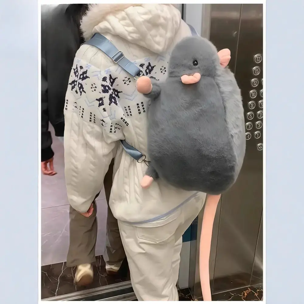 Cute Plush Mouse Backpack for Girls, Kawaii Animal Crossbody Bag, Soft Furry Mini Backpack Purse with Adjustable Strap, Adorable Cartoon Shoulder Bag for Kids, Teens, Travel, School, Daily Outfits and Fun Gift Ideas