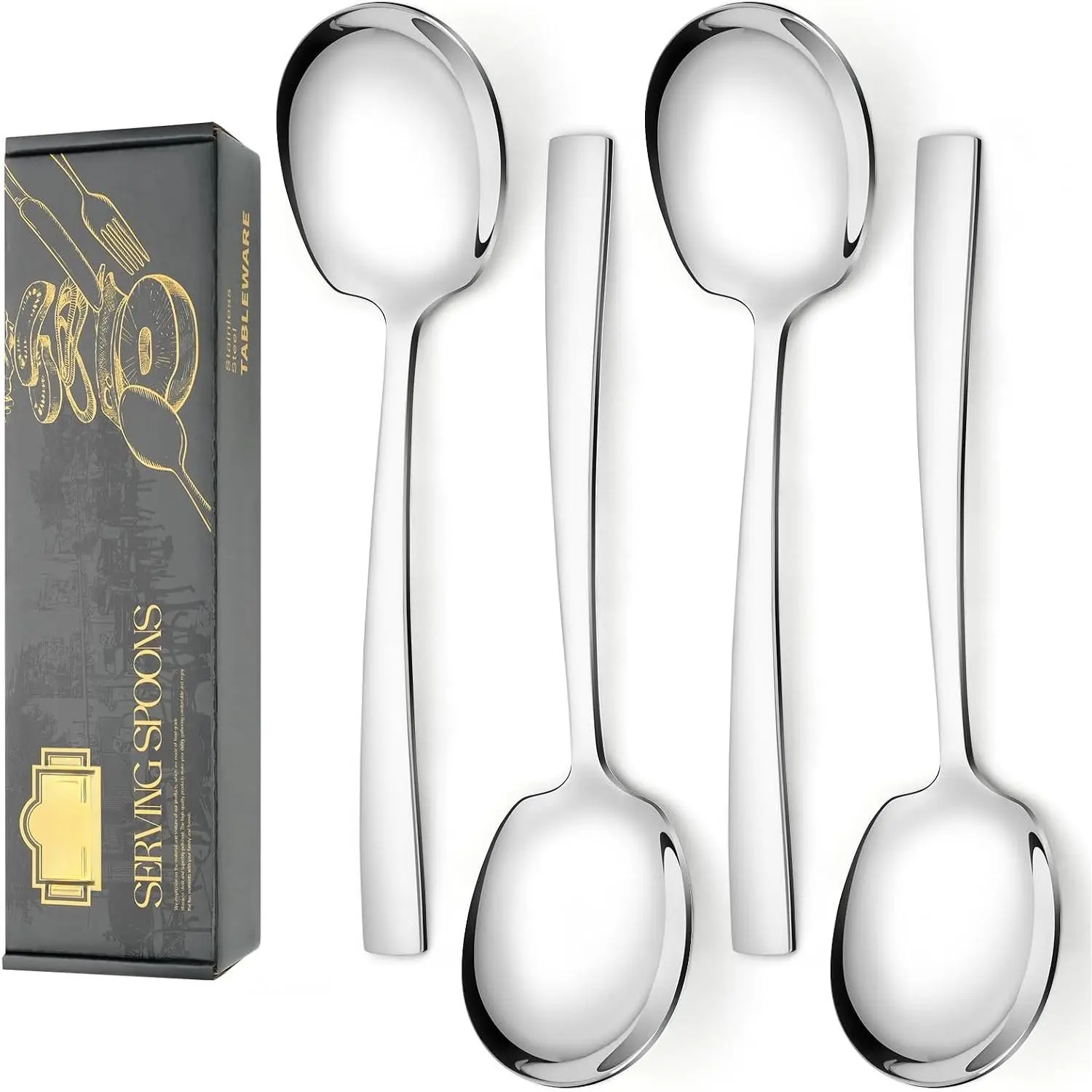 4 count Stainless Steel Serving Spoons Set - 4 Large Spoons, 9.2-Inch, Dishwasher Safe, for Parties/Kitchen/Buffet/Catering