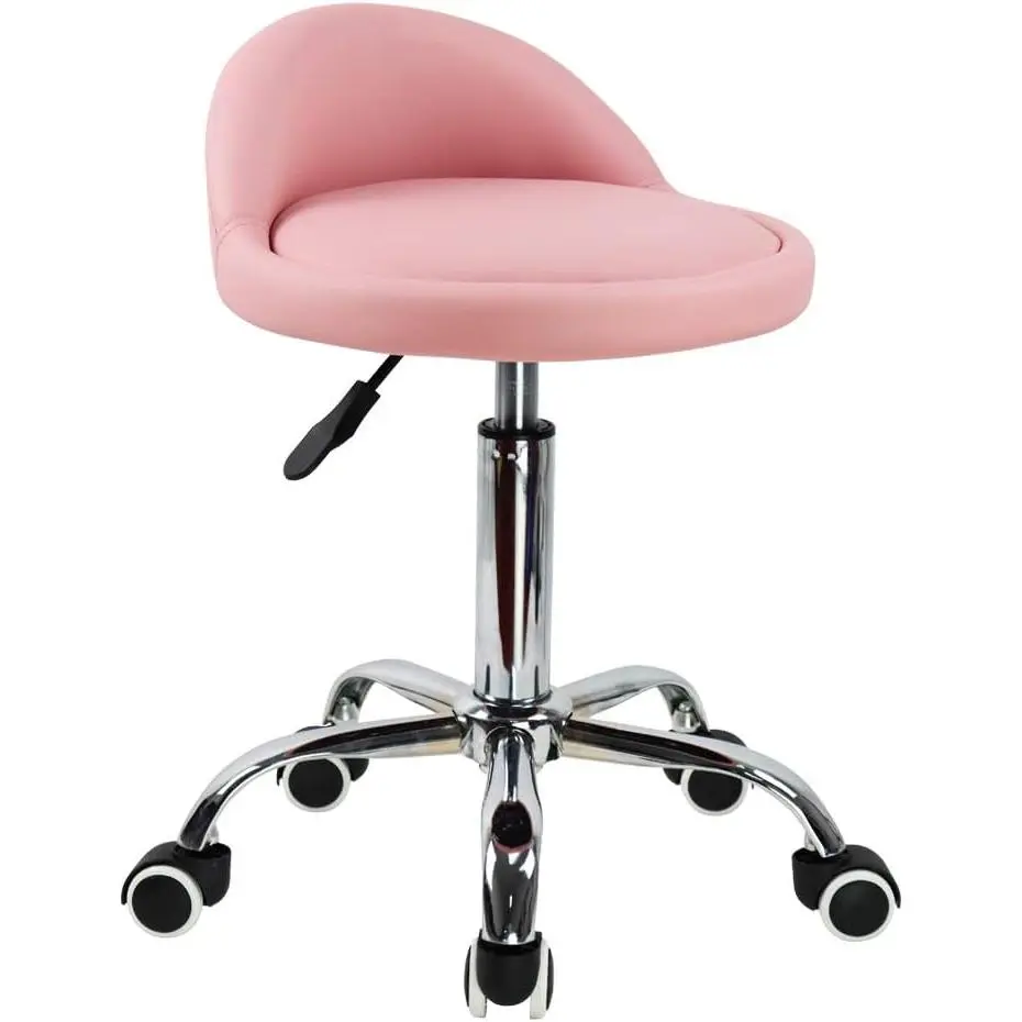 PU Leather Round Rolling Stool with  Rest Height Adjustable Swivel Drafting Work  Task Chair with Wheels