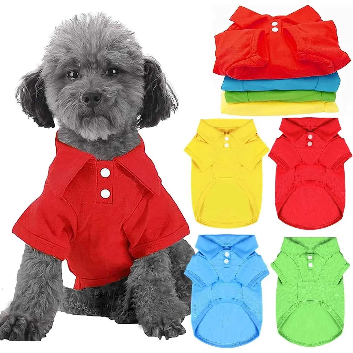 4-Piece Collared Polo T-Shirts for Small-Medium Dogs, Breathable Fabric Pet Apparel for Small Breeds Puppies Kittens (Set of 4 Dog & Cat Clothes for Boys & Girls), Set Of Four