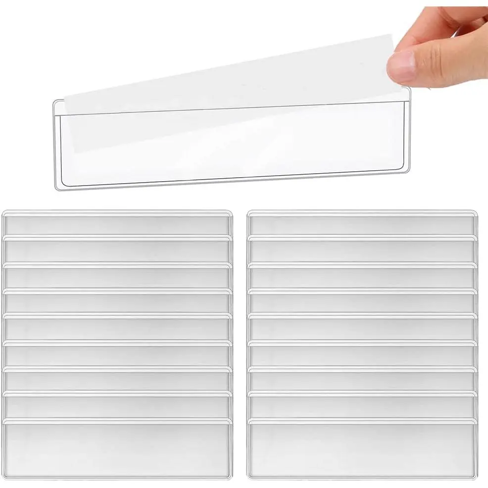 60 Pack Clear Self Adhesive Label Pockets, 4 x1 Inch Label Holders Index Card Pockets Card Holder Shelf Label Holder for Organizing