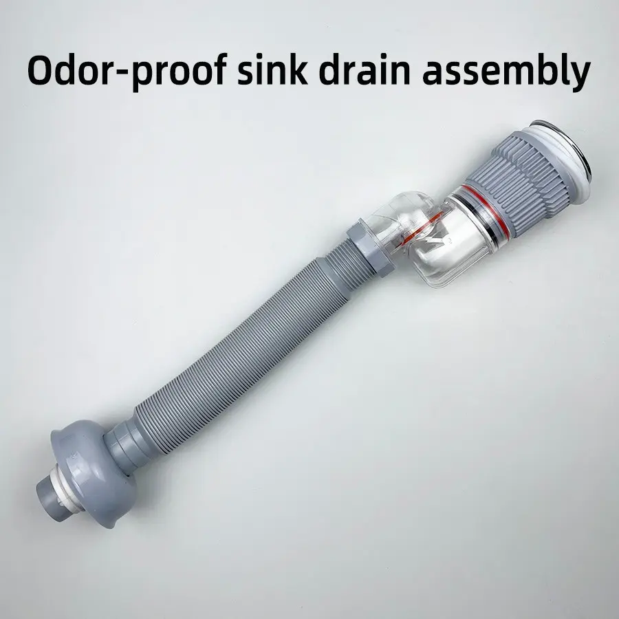 Bathroom Sink Drain Kit, Odor-Proof Faucet Adapter Set, Flexible Hose, Press-On Water Valve, Seal Ring, Fits 36mm-50mm Drains, 117cm Long, Replacement