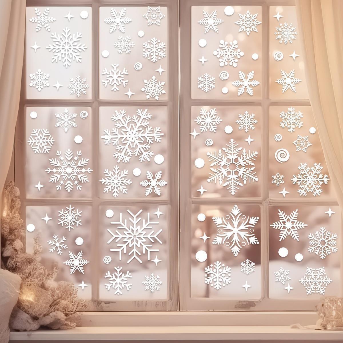 4 sheets/set Christmas Window Stickers - Static White Snowflake and Winter Decorations, Reusable Plastic Holiday Decoration
