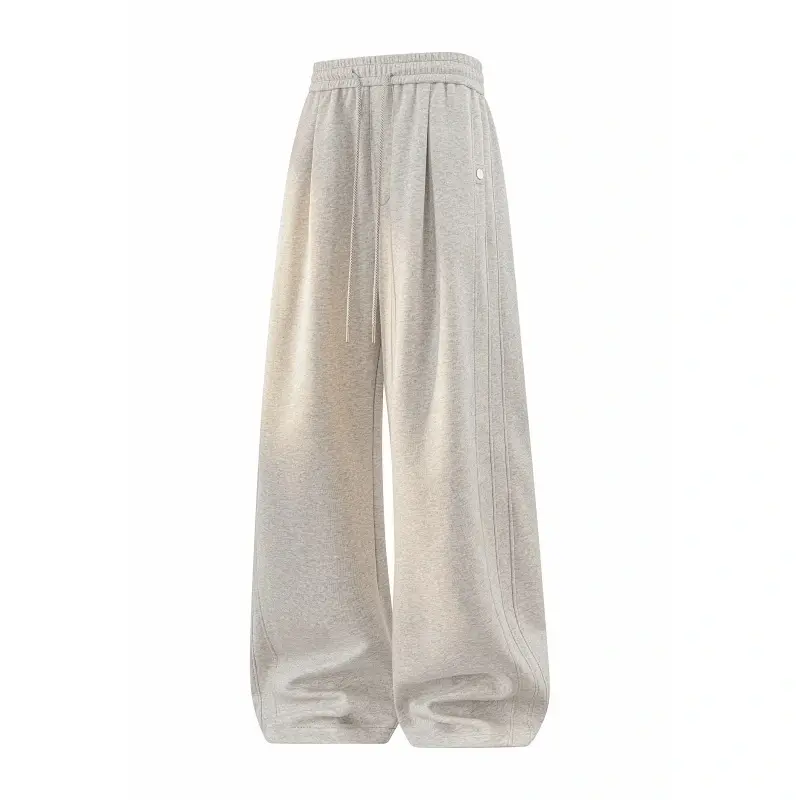 Men's Textured Wide Leg Sweatpants, High Waist Drawstring Elastic Waistband, Side Vertical Seam Detailing, Loose Draped Straight Fit, Soft Cozy Fabric For Daily Commute & Street Outfits